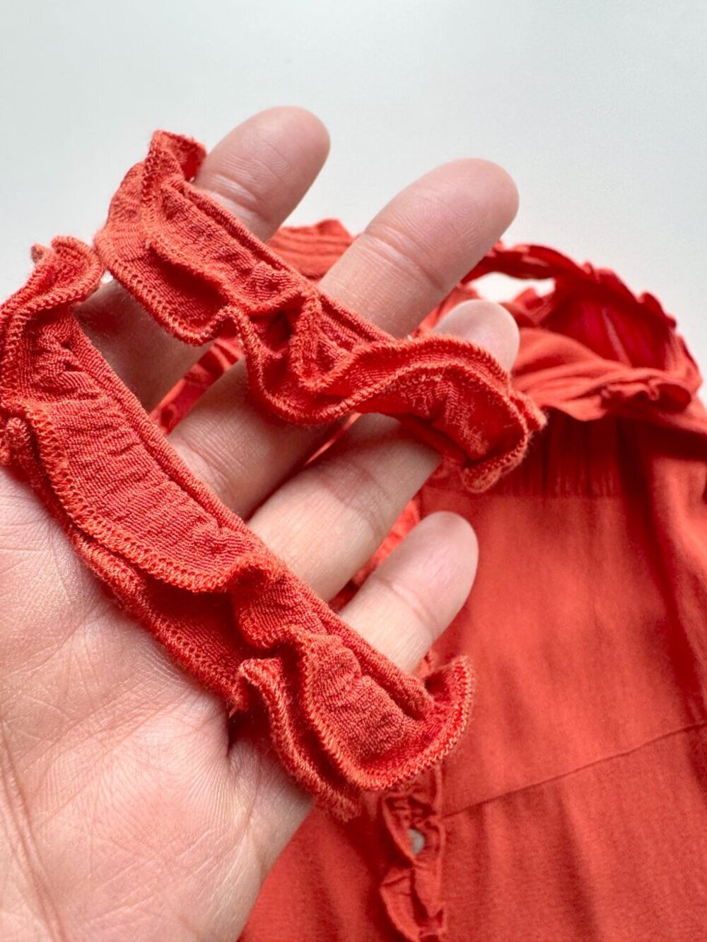 Aritzia WILFRED Heartthrob Sinopia Orange Crepe Ruffle Trim Midi Dress, Size 2 - Picture 7 of 15